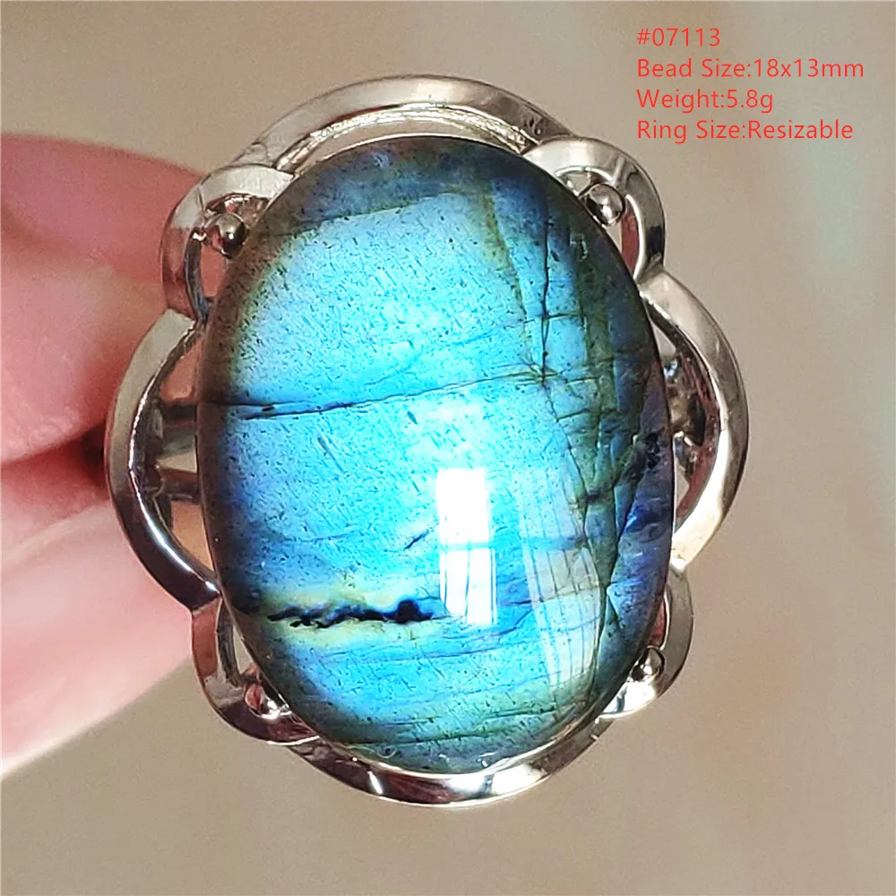 Natural Blue Labradorite Adjustable Ring Jewelry Labradorite Ring Beads Women Men Fashion Rare AAAAAA