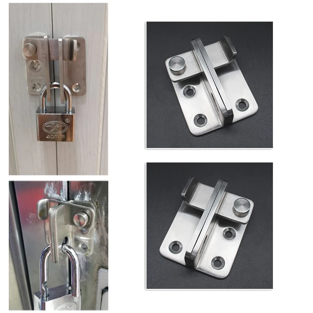 1 set Punching Wardrobe Security Door Gate Bolt Latch Lock Bracket Hasp Furniture Door Bolts Hardware Hasp Stainless Steel
