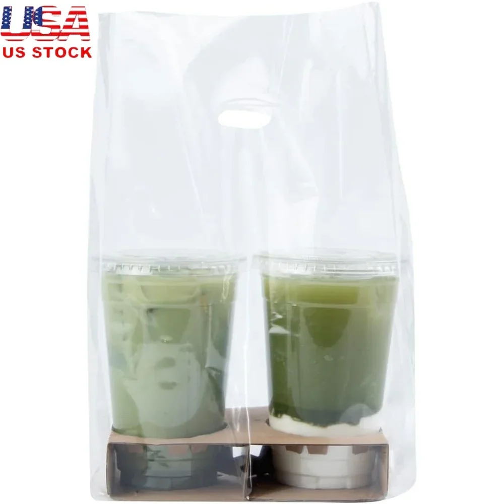 

Self Standing Take Out Bags 100 Pack Durable Clear Plastic Food Carrier with Water Resistant Design Meals Beverages