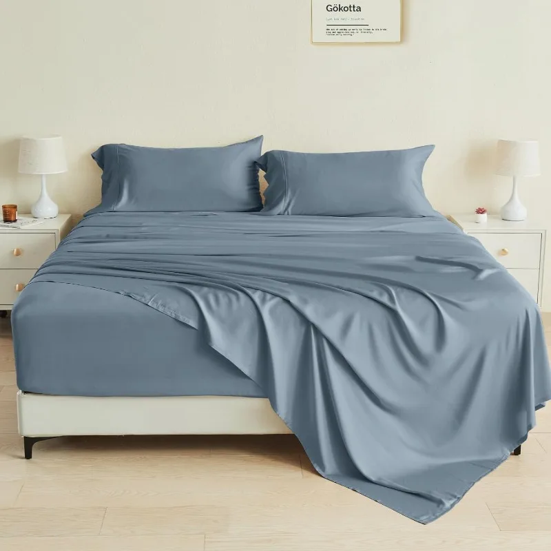

King Size Bed Sheets 4 Piece Set, 100% Rayon Derived from Bamboo, Cooling for Hot Sleepers-Luxury Breathable Soft Sheets