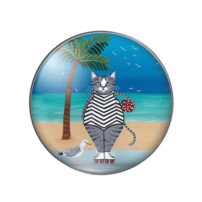 Cartoon cute cat animals illustration 10pcs mixed 12mm/18mm/20mm/25mm Round photo glass cabochon demo flat back Making findings