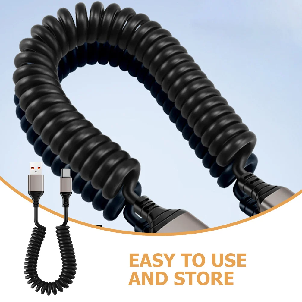 

USB-C Charging Cable Type-C Flexible Spring Retractable Car Use Fast Charging Durable Data Cord 6a