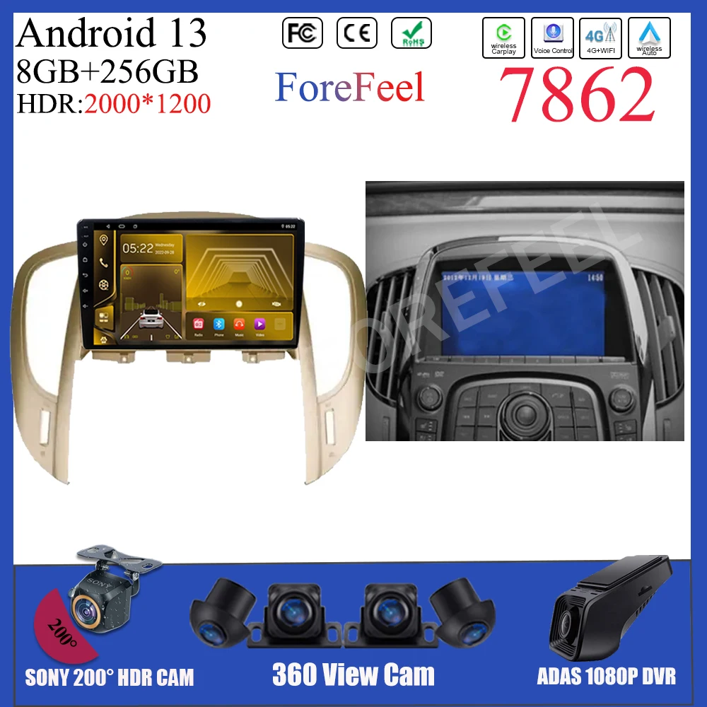 For Buick LaCrosse 2009-2013 Carplay  Radio Android 13 Car GPS  Carplay Touch QLED Screen DVD Multimedia Video Player NO 2DIN