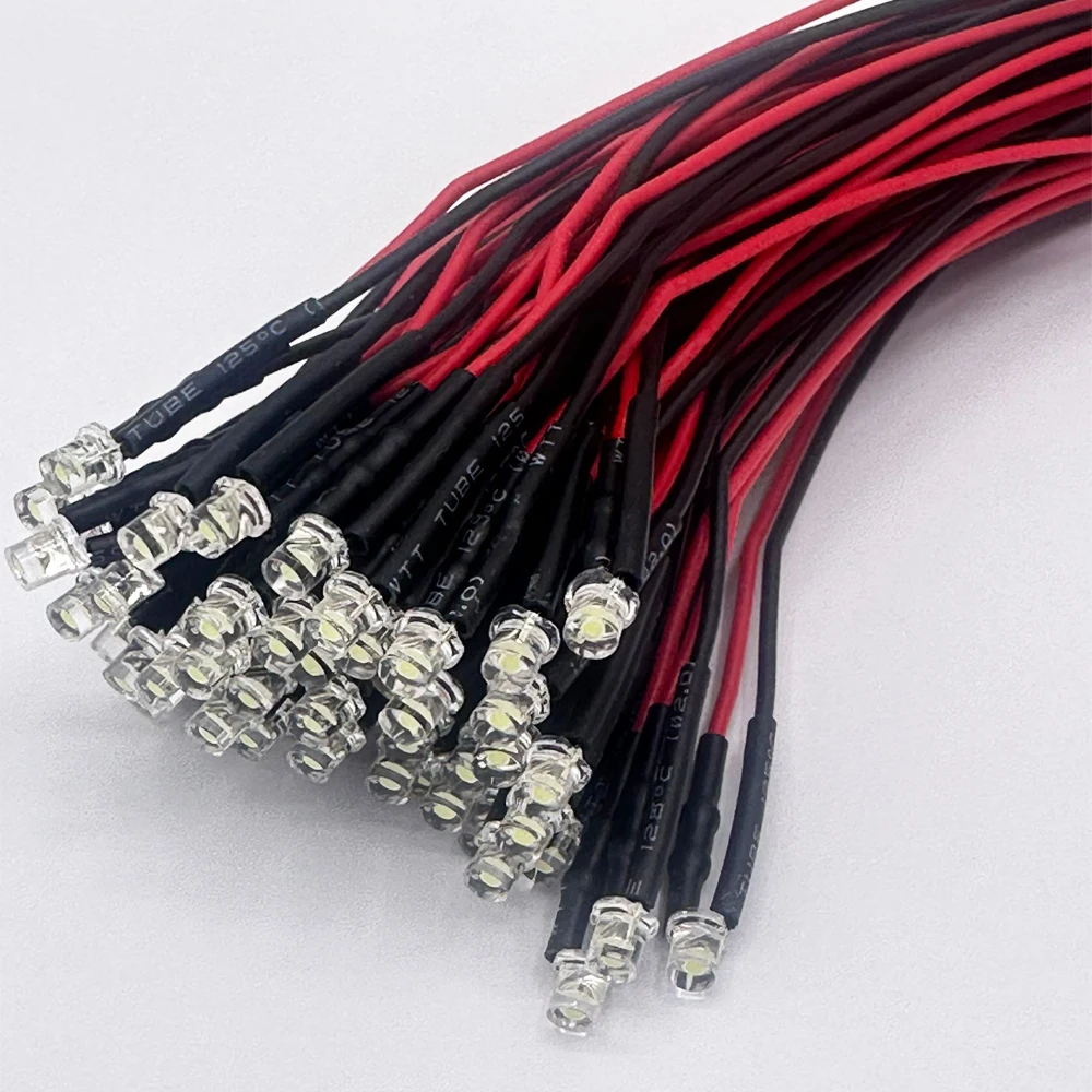 25pcs 3mm 5mm 9V-12V LED Red RGB Pre-Wired Water Clear flat led Light Emitting Diodes