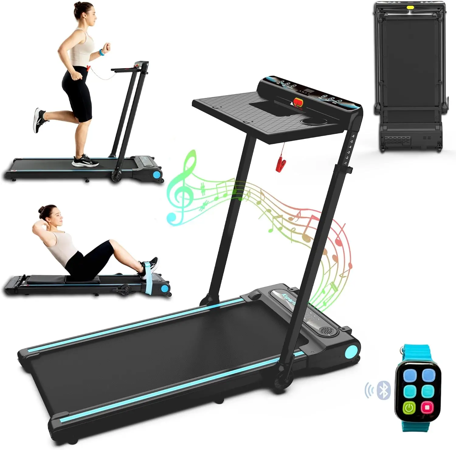 

Walking Pad & Folding Treadmill - 2.5HP, Sit-Ups Mat, Bluetooth App, Portable Wheels | Incline, Desk, Dual Displays, 308 lbs & 2