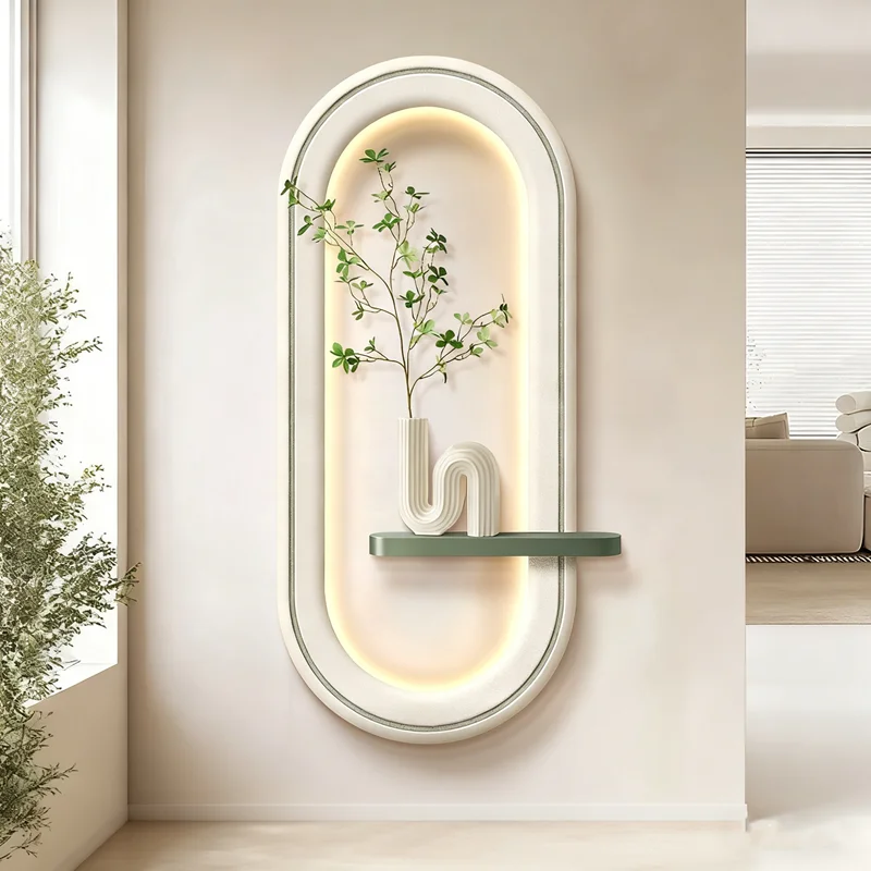 Cream Style 3D Sandstone Paintings Entrance Decoration Paintings High-end Corridor Hanging Paintings With Lights Mural Lights