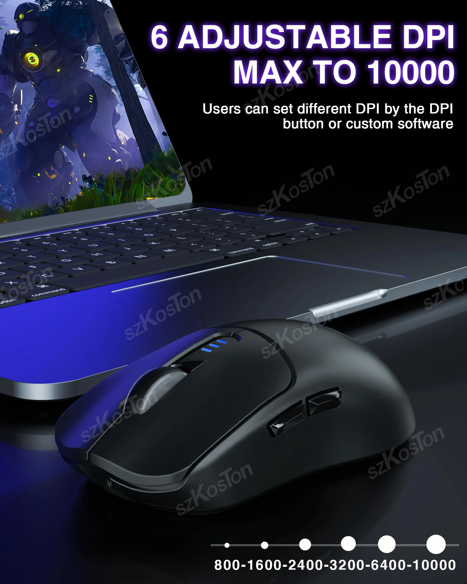 AULA SC580 Tri-Mode 2.4G/BT5.0/Wired Wireless Gaming Mouse with Anti-Slip Stickers Rechargeable 10000 DPI Mice for PC Laptop Mac