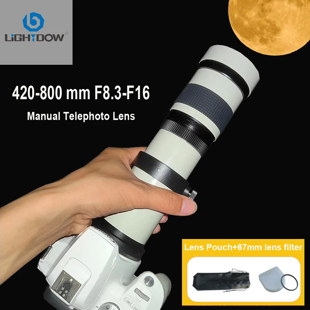 

Lightdow 420-800mm F8.3 Manual Zoom Super Telephoto Lens with T Mount Ring for Nikon D3500 D5600 D7500 D500 D600 Camera Lenses