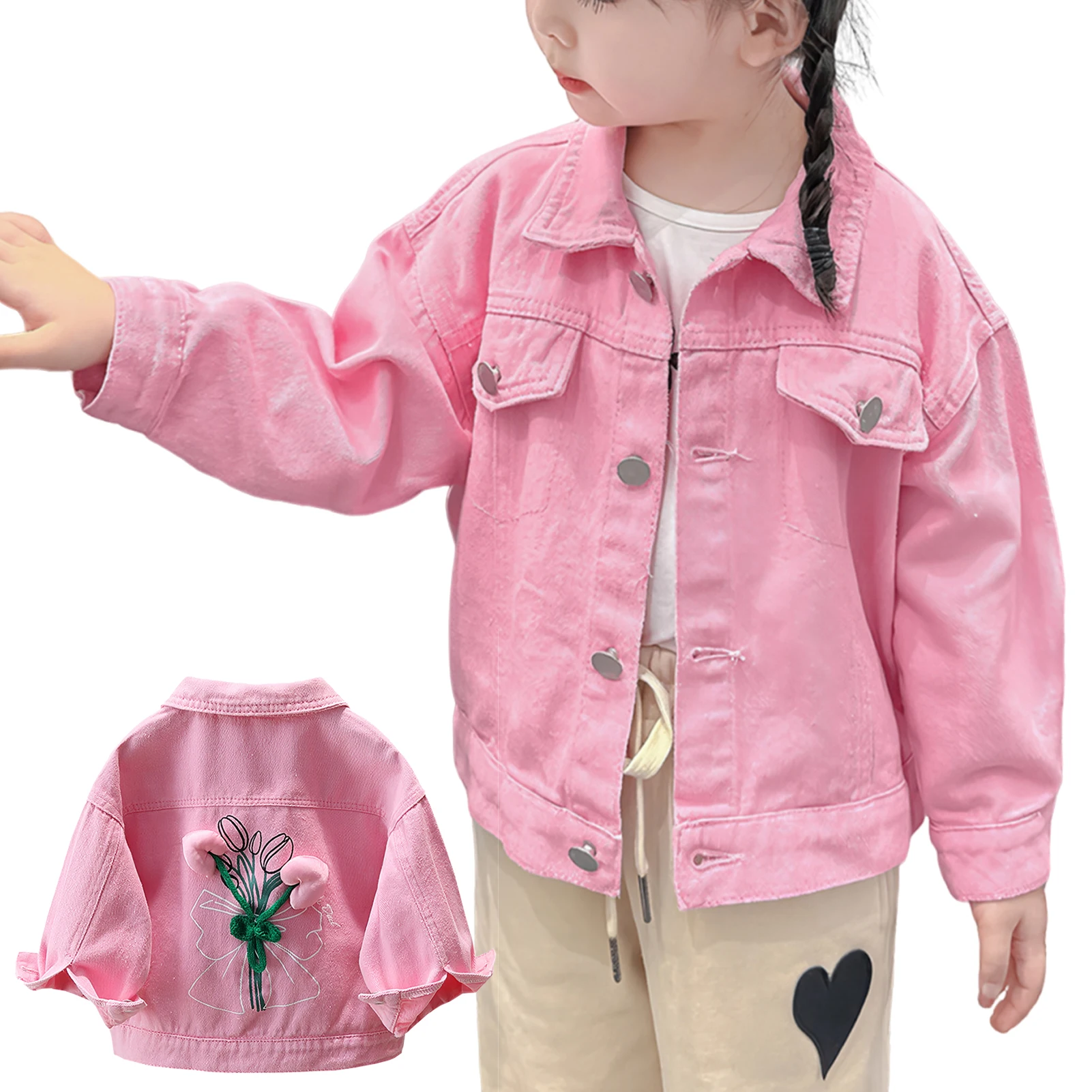 

3D Flower Girls Denim Coat,Children's Cowboy Jacket,Lapel Spring Autumn Kids Transition Outfits,Princess Outwear,Kids Jean Tops
