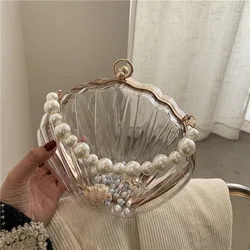 Transparent Acrylic Shell Shape Bag Summer High Quality Pvc Women's Designer Handbag Pearl Strap Shoulder Messenger Clutch Bag