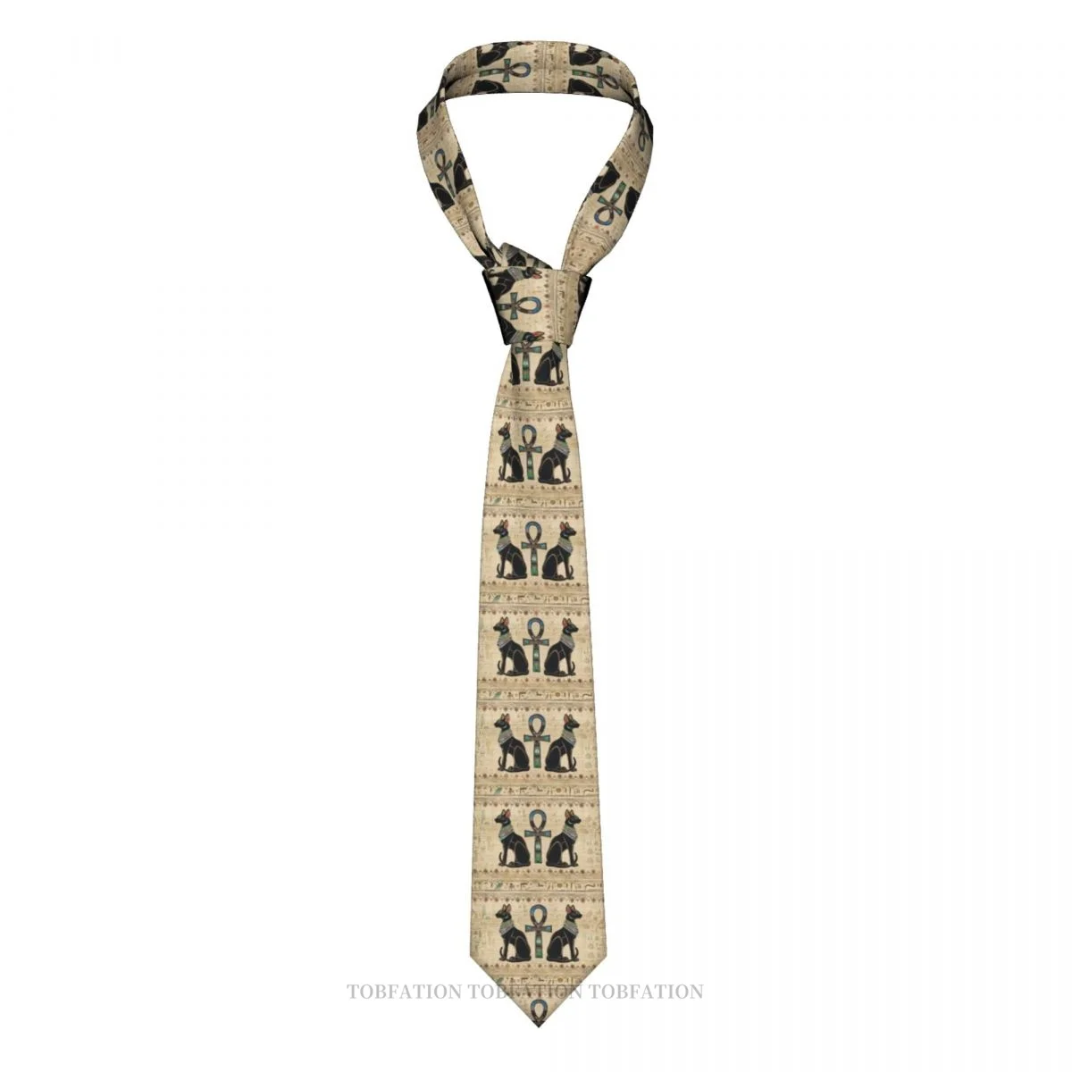 Ancient Egypt Egyptian Cats And Ankh Cross Men Ties 3D Printed Hip-Hop Street Business Wedding Party Shirt Accessories