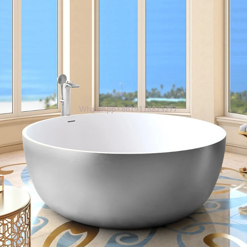 Bathroom Bathtub for Two Person Colorful Freestanding Round Stone