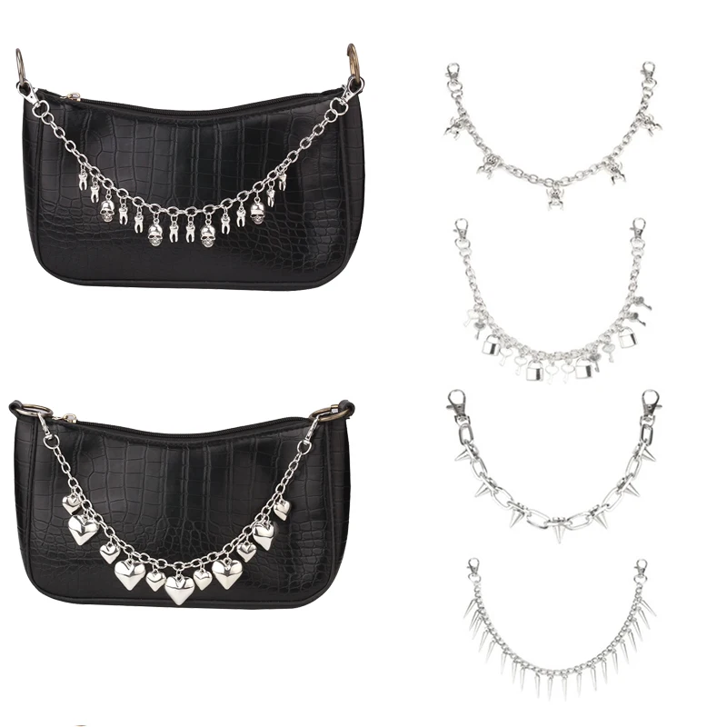 

New Short Bag Chains Personality Bag Pendant Punk Style Rivet Metal Waist Chain Fashion Bags Handle DIY Bag Accessories Hot Sale