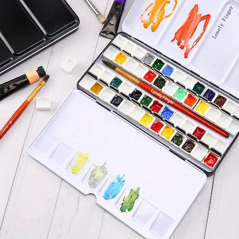 Empty Metal Watercolor Tin Palette Box with 26pcs Detachable Empty Watercolor Half Pans for DIY Travel Watercolor Palette