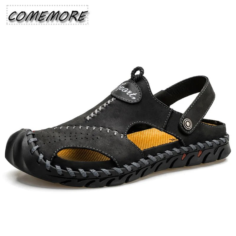 Retro Men's Sandals Soft Leather Comfort Beach Vacation Slippers Male Summer Outdoo Designer High Quality Large Size Shoes