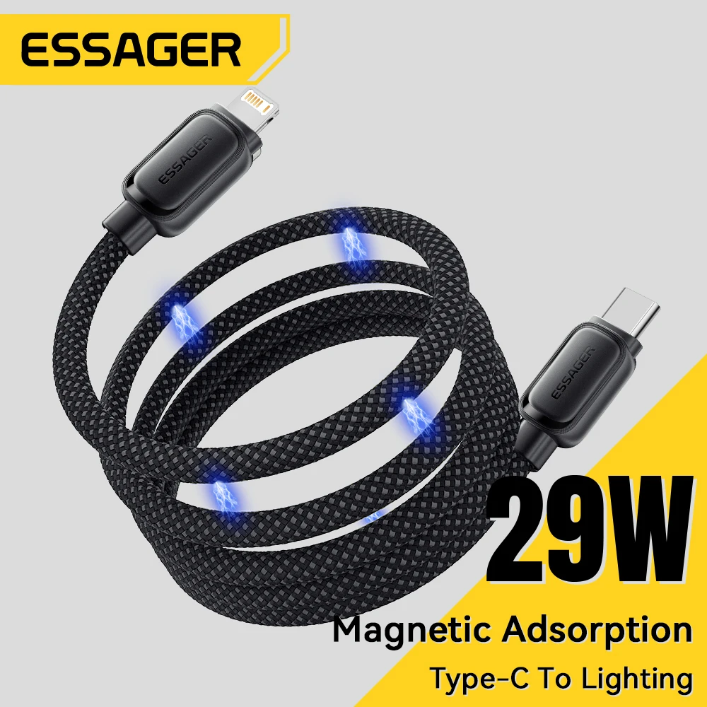 

Essager USB C To Lighting 29W Magnetic Fast Charger Tangle-Free Cable for Airpod ipod Touch iPhone 14 13 12 Data Charging Wire