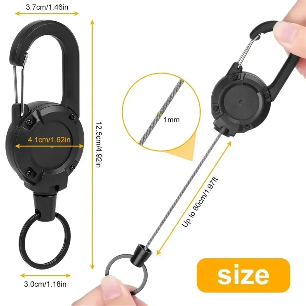 N37R_6N 5PCS Outdoor Retractable Wire Rope Retractable Keychain Reel
