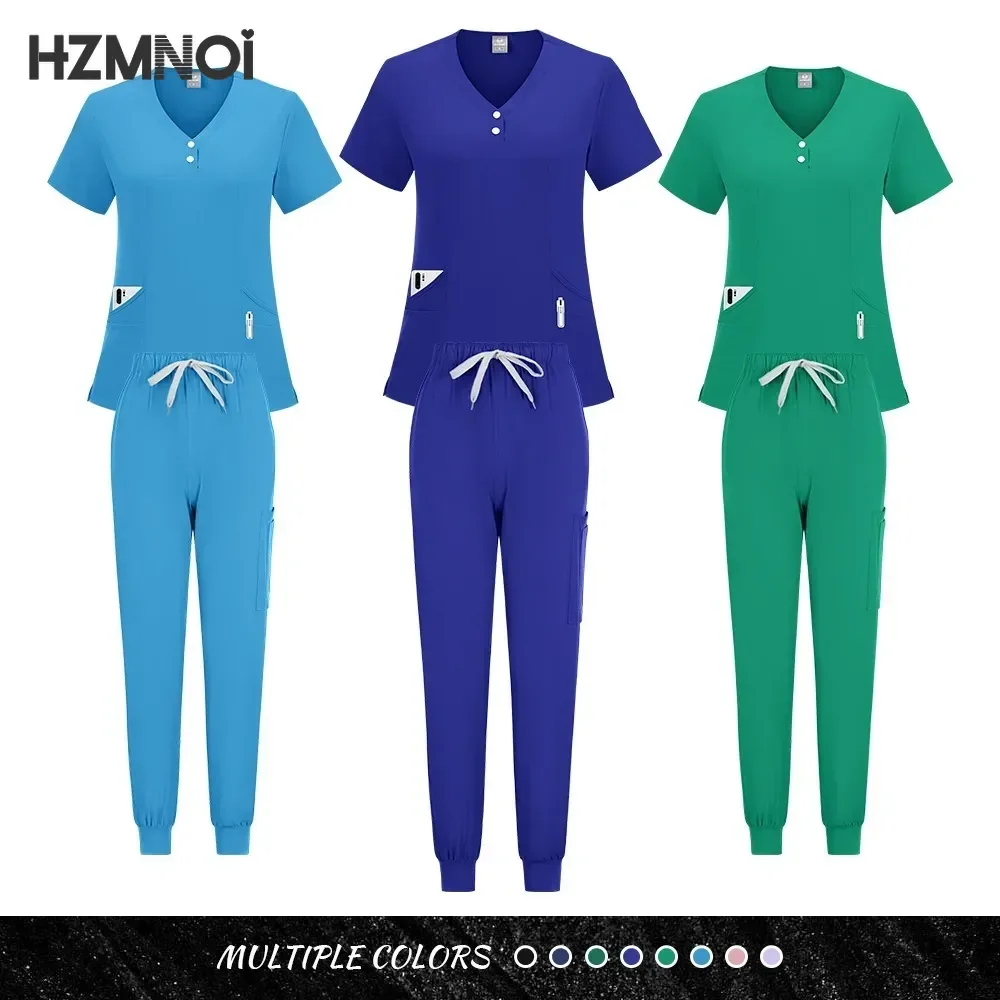 

Anti-Wrinkle Premium Fabric Clinical Uniforms Washable Nurse Uniforms Medical Scrubs Sets Surgical Blouse Pockets Straight Pants