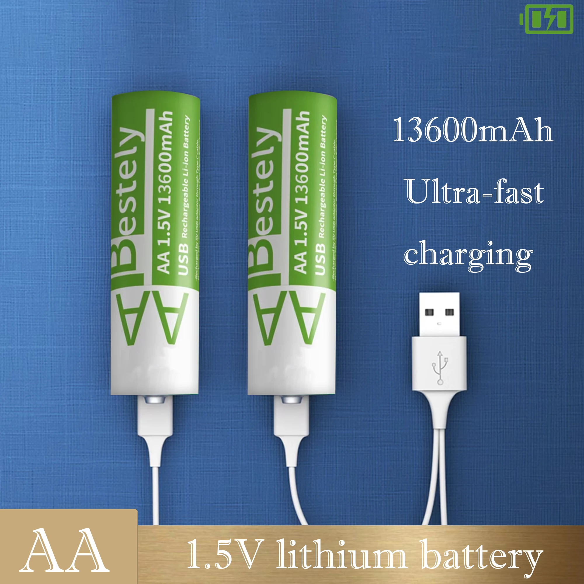 AA rechargeable lithium battery 1.5V 13600mAh large capacity constant voltage USB fast charging controller mouse specific