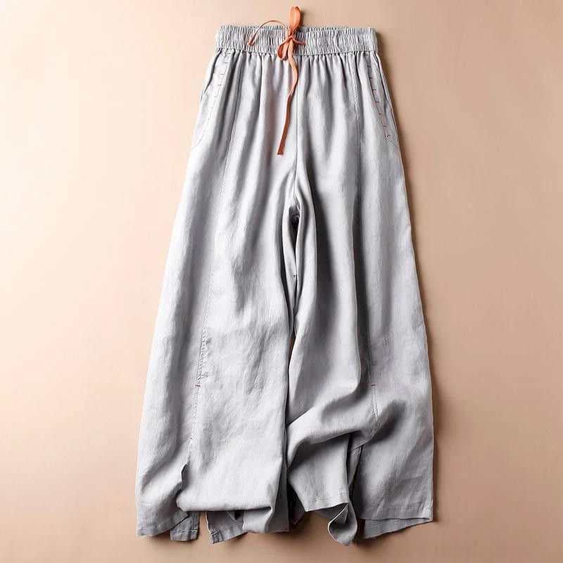 

Cotton Linen Pants for Women Solid Loose Casual Vintage Summer Thin Korean Style Elastic Waisted Flowing Trousers Wide Leg Pants