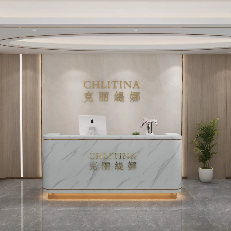 custom.Modern Design Customized Office Counter Wood Table Front Desk Commercial Salon Reception Desk Table Company