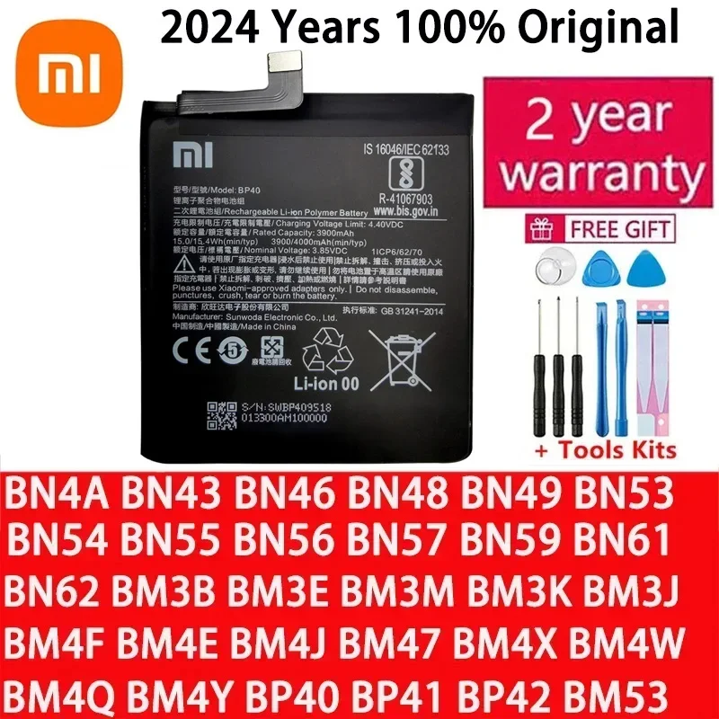 Battery For Xiaomi Mi Redmi Note Pocophone Poco F1 F2 K20 F3 X3 K30 4 4X K40 5 6 7 7A 8 8T 9 9A 9S 9T 10 10X 10S 10T 11 Pro Lite