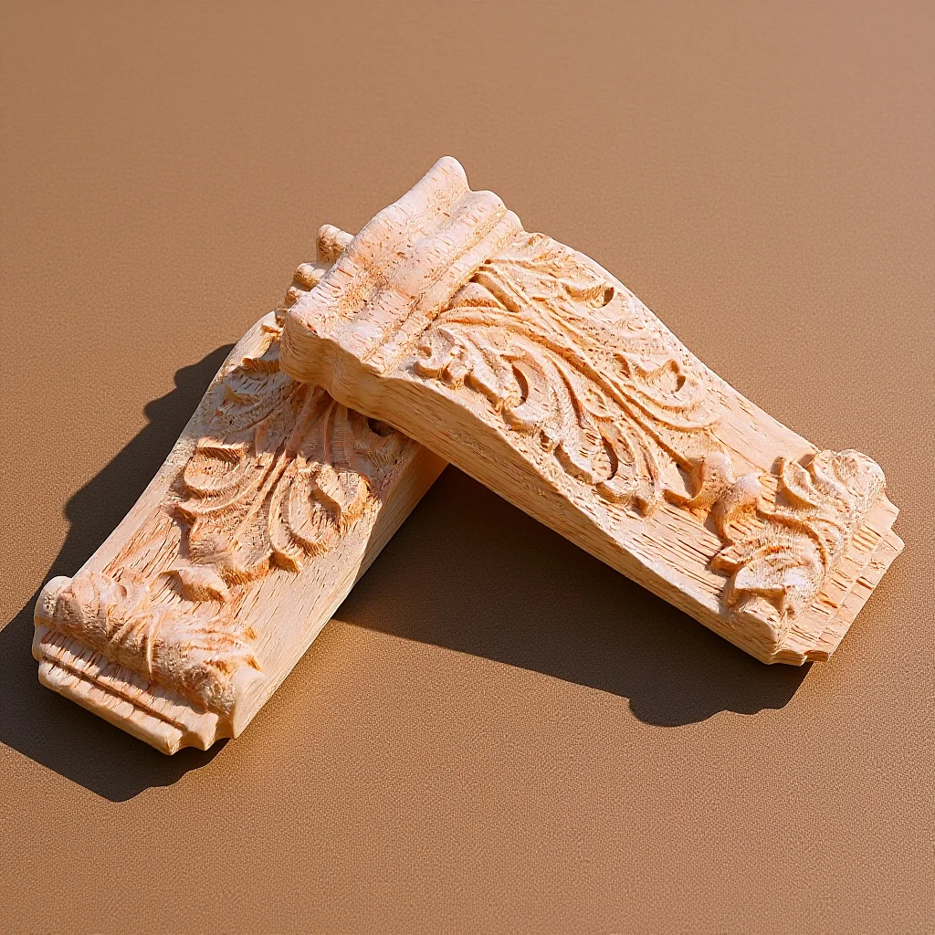 

2pcs Wooden Roman Columns Wood Carved Appliques For Furniture Corner Decoration European Style Corbels Onlays For Shelves