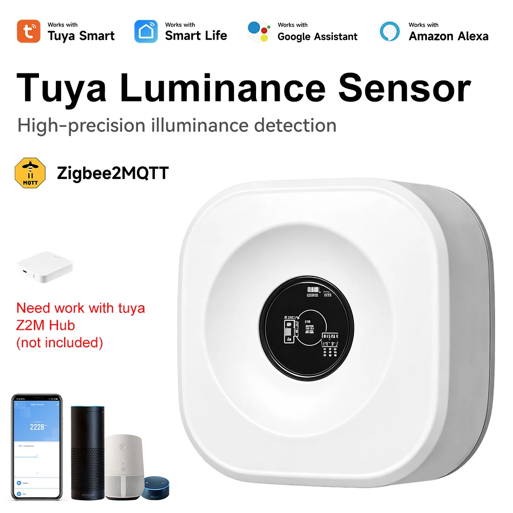 Tuya Zigbee Lichtsensor Luxmeter, Zigbee2MQTT-kompatibel, Home Assistant, Z2M, Smart Home Beleuchtungsstärkedetektor, APP-Monitor