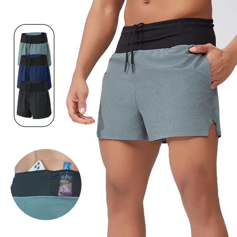 

Mens Fitness Training Shorts 3" Quick Dry Running Shorts with Triangle Liner Wrap Mesh Waistband Zipper Pocket Marathon Trail