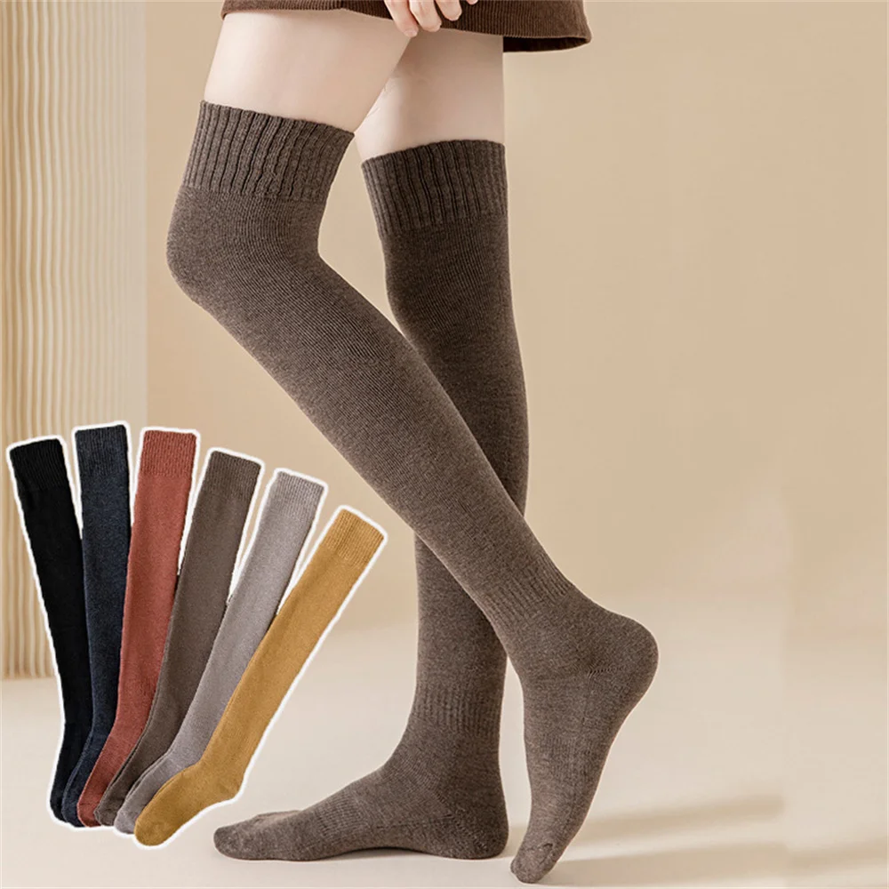 Winter Warm Thick Coral Fleece Socks Candy Color Warm Coral Fleece Stockings Women Girls Stockings Casual Thigh High Over Knee