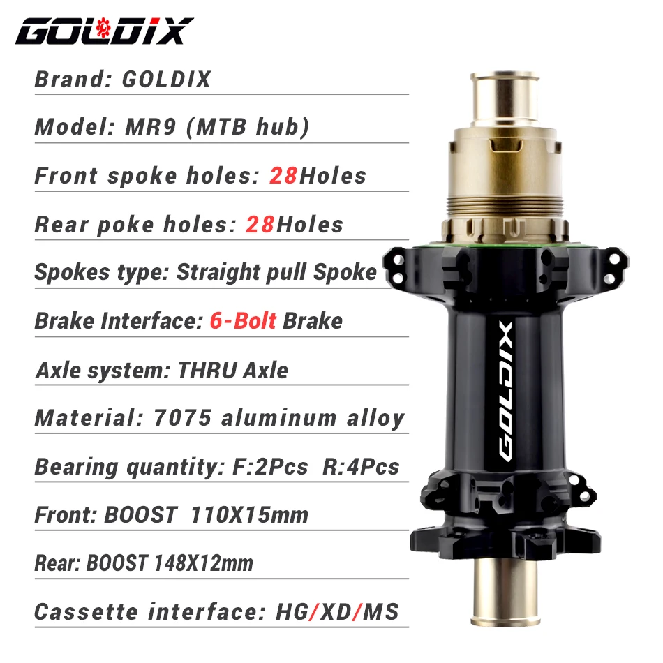 GOLDIX GM9 690 Ring Bicycle Hub 148x12mm BOOST 28Hole Straight Pull Spoke 6-Bolt Brake HG XD MS Hub Body for Shimano SRAM