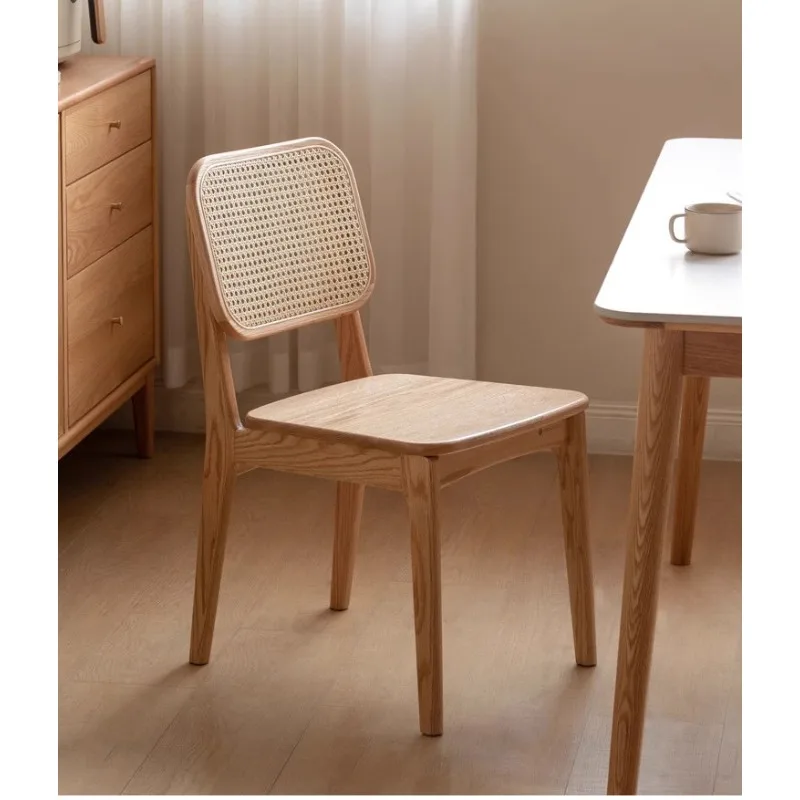 

Solid Wood Dining Chair with Rattan Weaving Compact Cherry Wood Leisure Backrest Chair FAS Grage Rubberwood