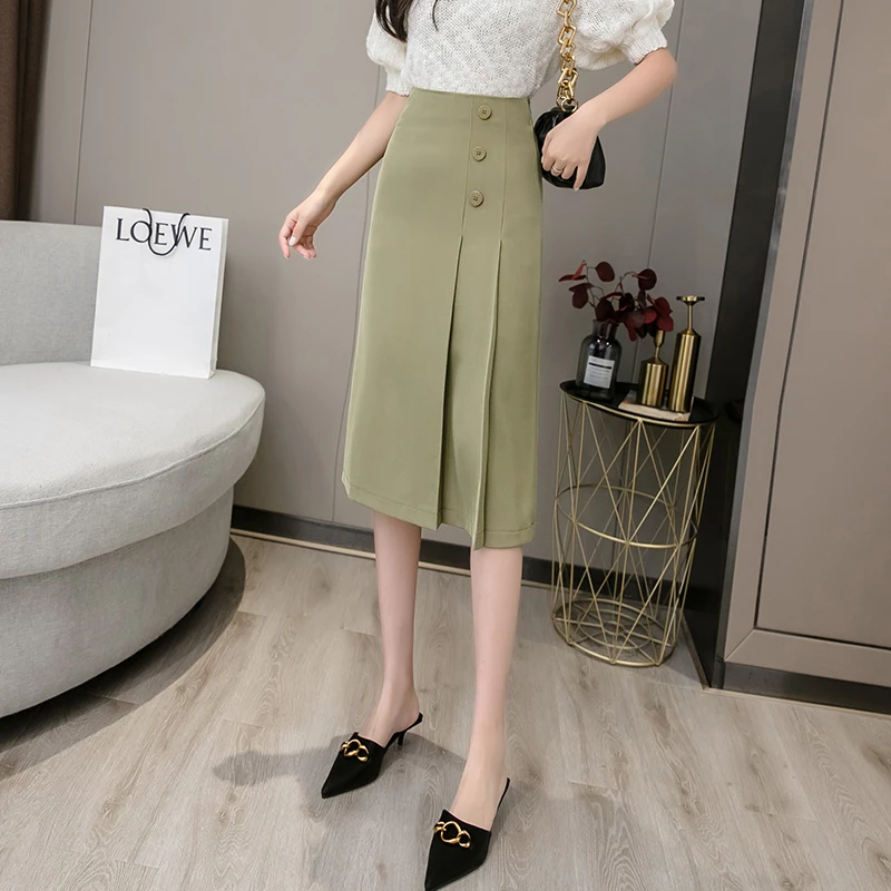 

Ladies Elegant Fashion Medium Long Black Skirt Women Clothes Girls Cute Asymmetry Fold Skirts Chic Casual Clothing BPy51531