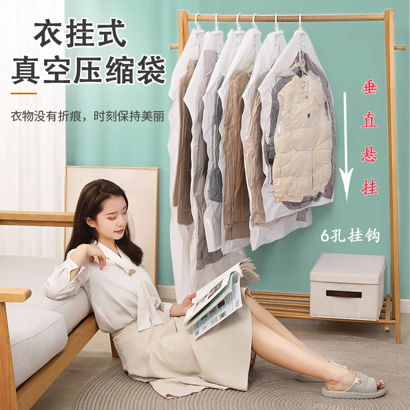 Thickened transparent clothes hanging vacuum storage compression bag clothes down jacket storage bag clothing dustproof bag