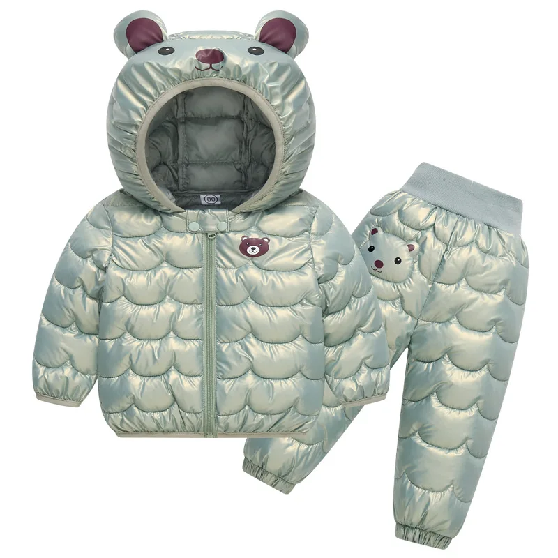 2023 New Children\'s Winter Set Boys and Girls\' Down Coat Cartoon Bear Hooded Coat+Pants Baby Snow Thickened Warm Set 0-5Y