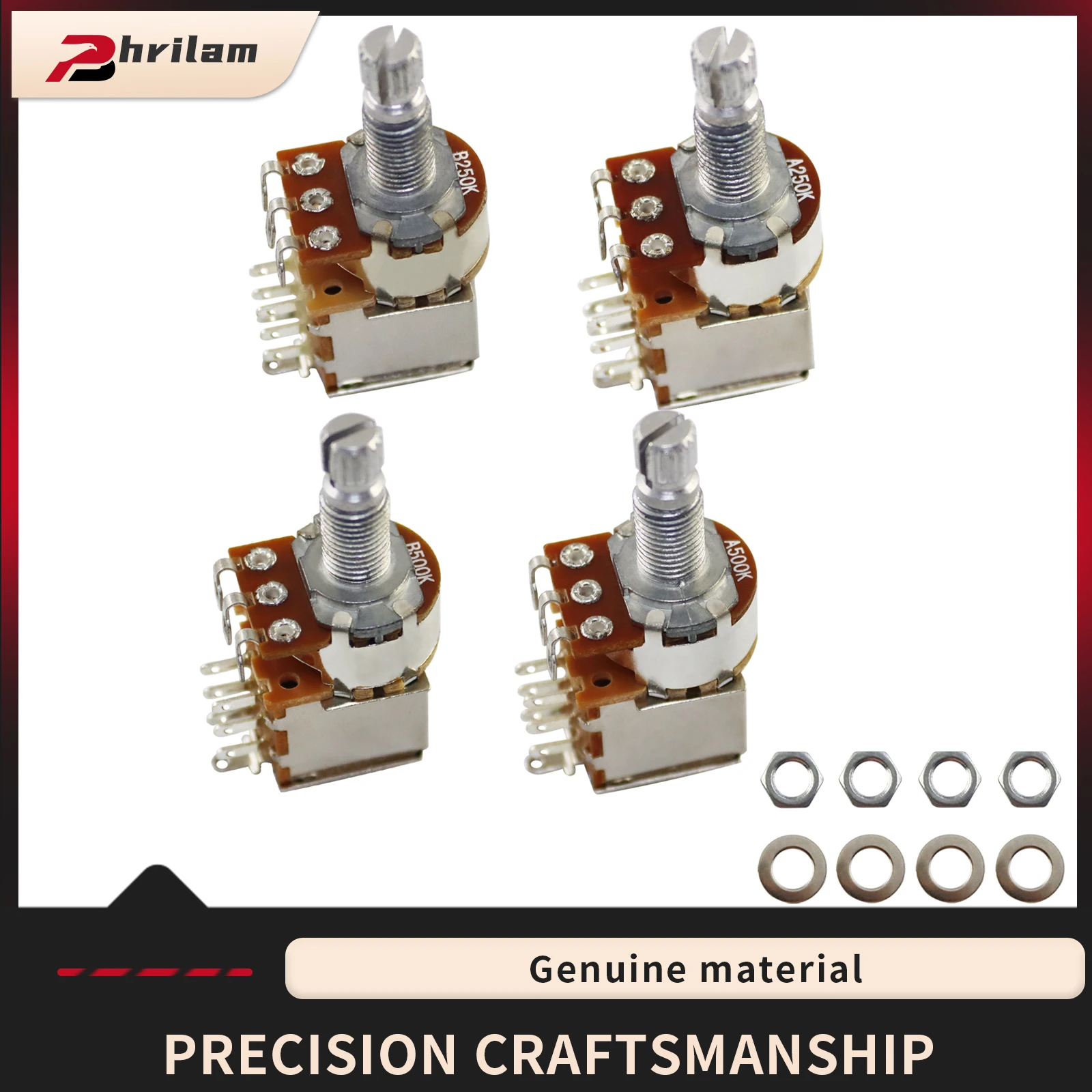 미터법 긴 축 18mm A/B250/500 ohm 풀업 기타 전위차계 볼륨/오디오 분할 긴 축 전위차계(2개)