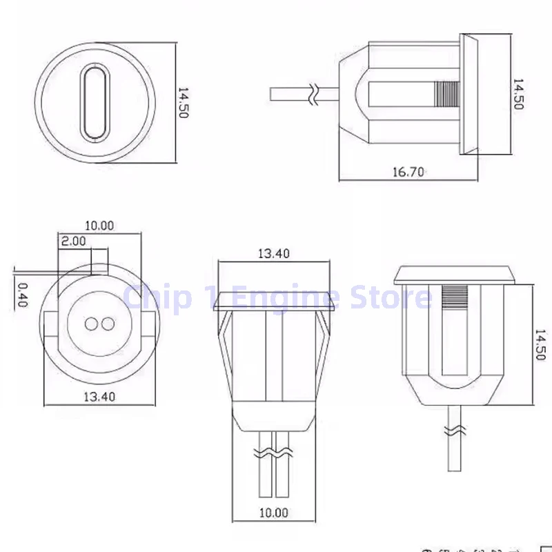 10PCS Type-C Female Chassis 2Pin Direct Crimp USB Chassis C Connector Jack Female Charging Port Waterproof with Card Buckle