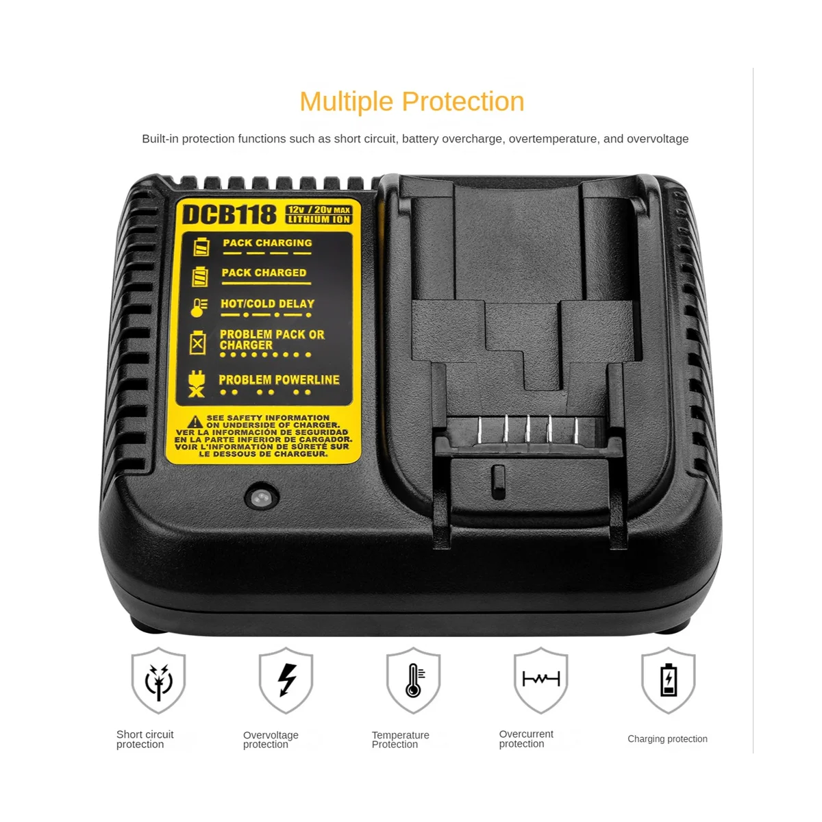 Imagem -05 - Carregador de Bateria para Dewalt 12v 14.4v 18v 20v Dcb200 Dcb201 Dcb203 Dcb205 Dcb206 Dcb140 Dcb121 us Plug
