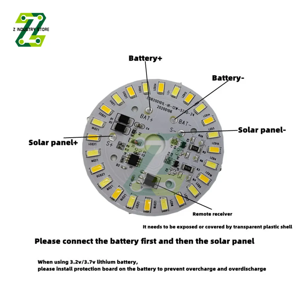 3.2V 3.7V Light Control Solar Lamp Circuit Board Solar LED Driver Board With Remote Control