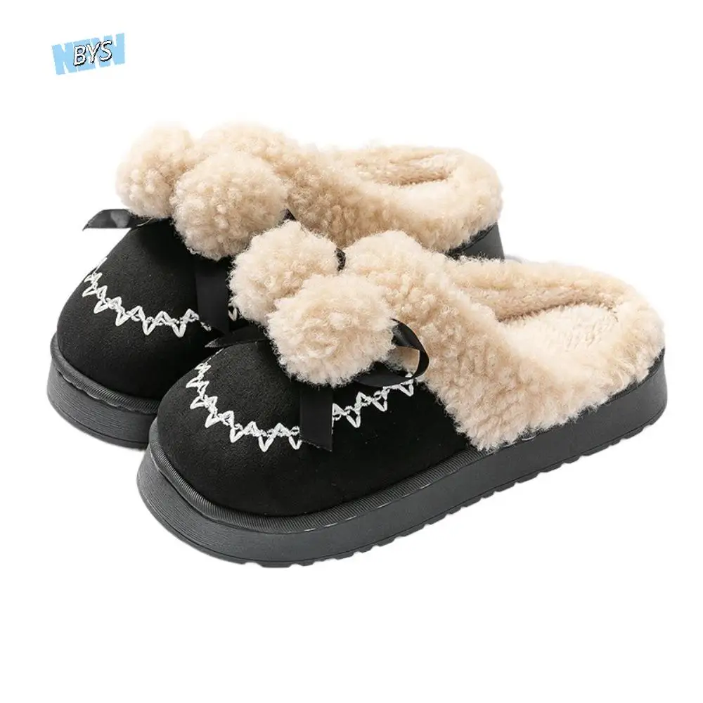 

Anti Slip Cotton Plush Slipper Plush Balls Thick Soled Cute Furry Slippers Sweet Flexible Warm Home Indoor Shoes Women