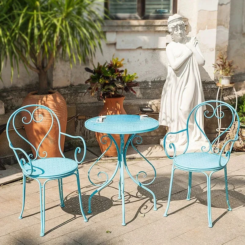 European Retro Iron Garden Furniture Sets Outdoor Courtyard Garden Balcony Table and Chair Set cafe Dining Table and Chairs