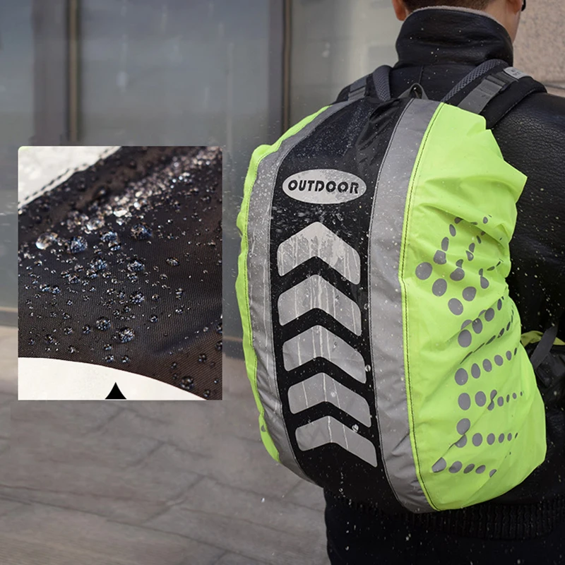 Cubierta de lluvia de mochila impermeable con tiras reflectantes para viajes al aire libre, cubierta de polvo de tira reflectante