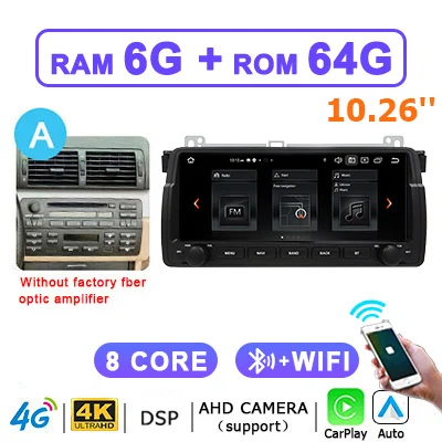 Draadloze CarPlay Android 15 Auto 10.26 ''Scherm Autoradio Stereo Voor BMW 3-serie BMW E46 M3 1998-2005 Bluetooth video-spelers