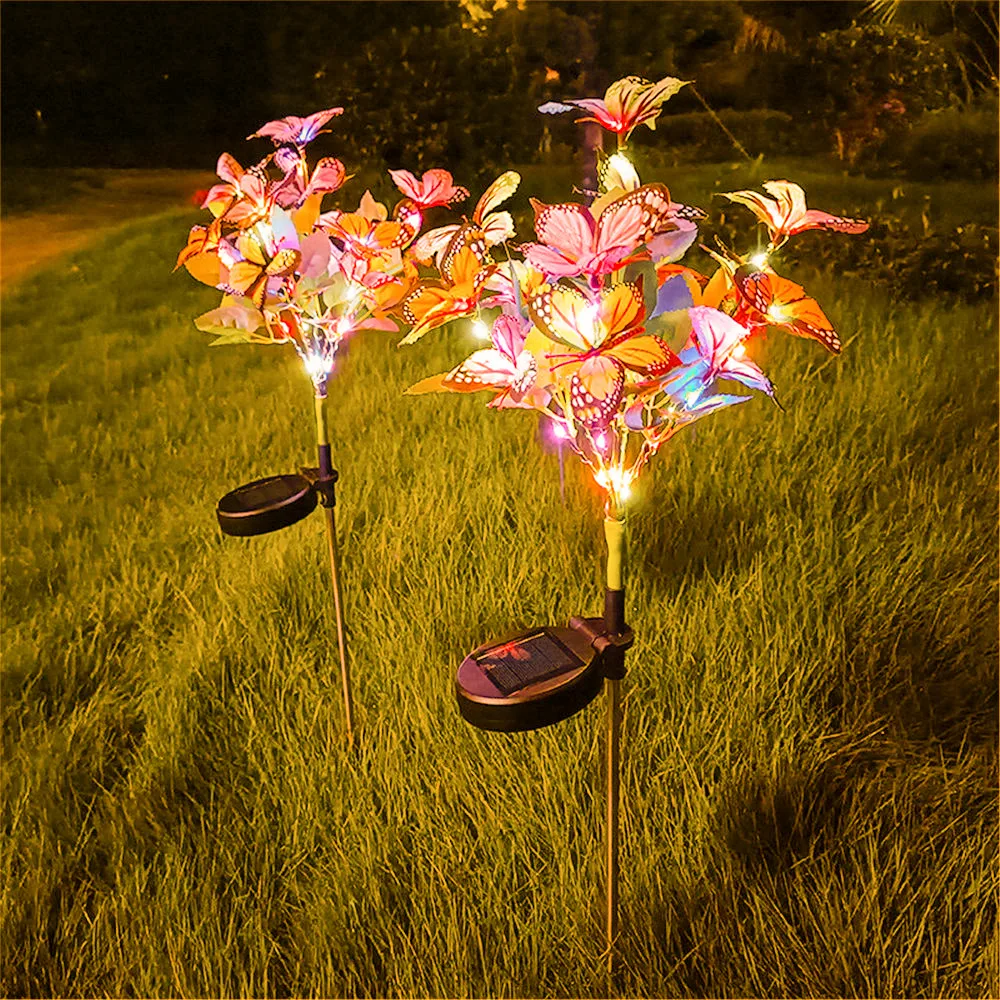 Garden Lights Solar Simulation Flower Butterfly Tree Lawn Light Ground Plug Lamp Waterproof Lawn Light Holiday Christmas decor