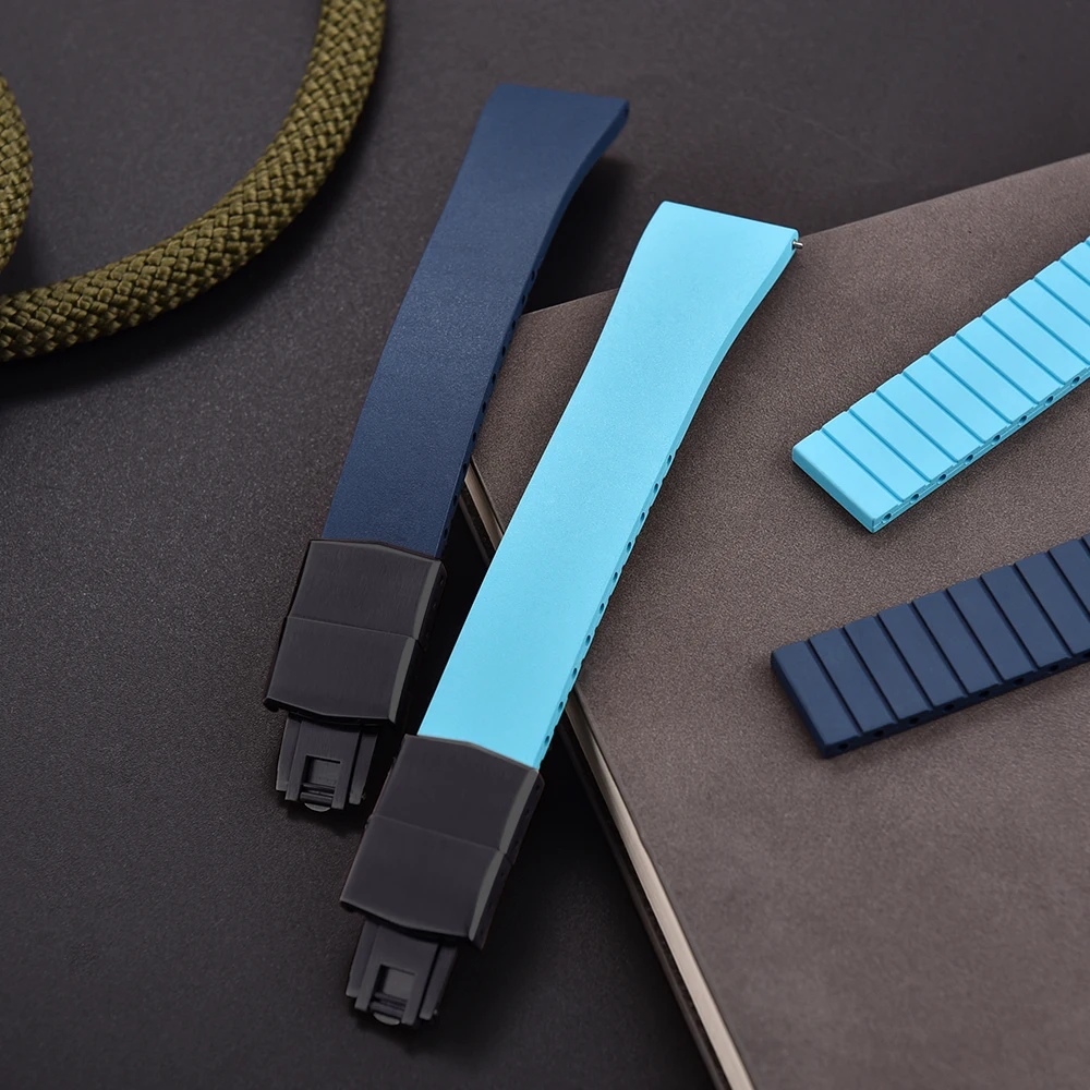 فلورو المطاط FKM حزام (استيك) ساعة CTS حزام 16 18 19 20 21 22 مللي متر مشبك أسود قطع إلى حجم الإفراج السريع سوار عالمي قابل للتعديل