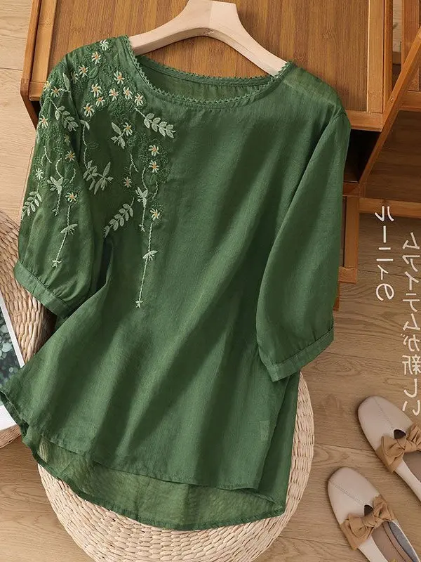 

Лето 2023, новая круглая футболка Ne irt из тонкого хлопка и льна с вышивкой, винтажная свободная футболка ort Sve Small irt