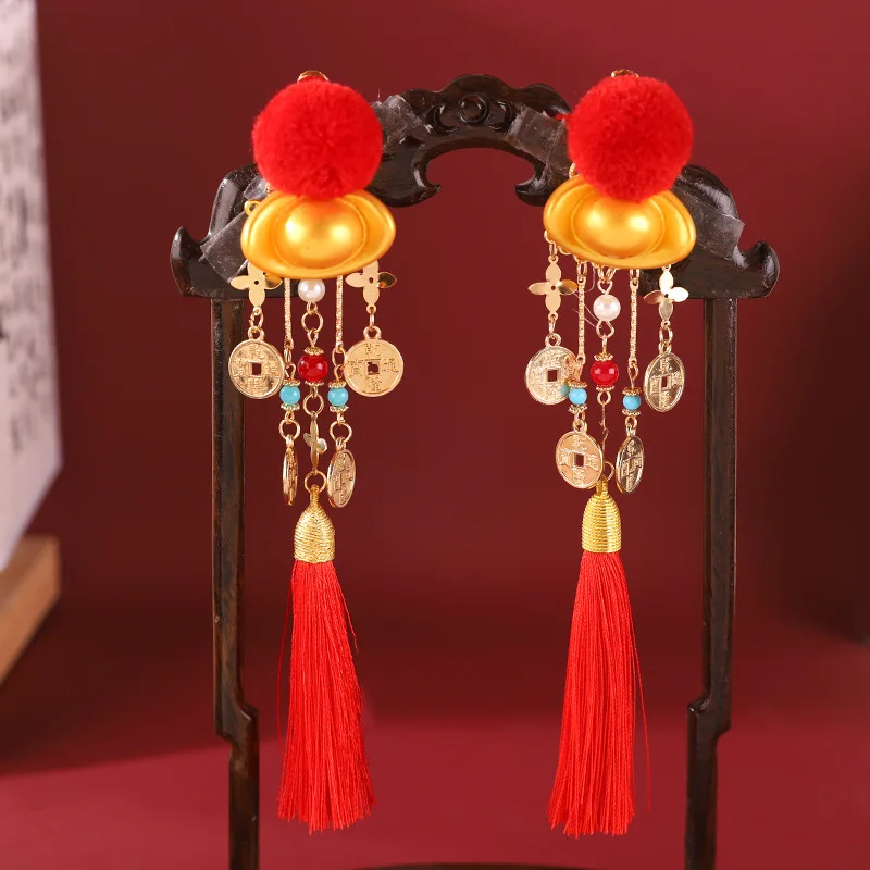 Bracelet Hand String Original Hanfu Guofeng Yuanbao Hair Ball Hairpin Cute New Year Tassel Hairpin Tang Style Children's Hair
