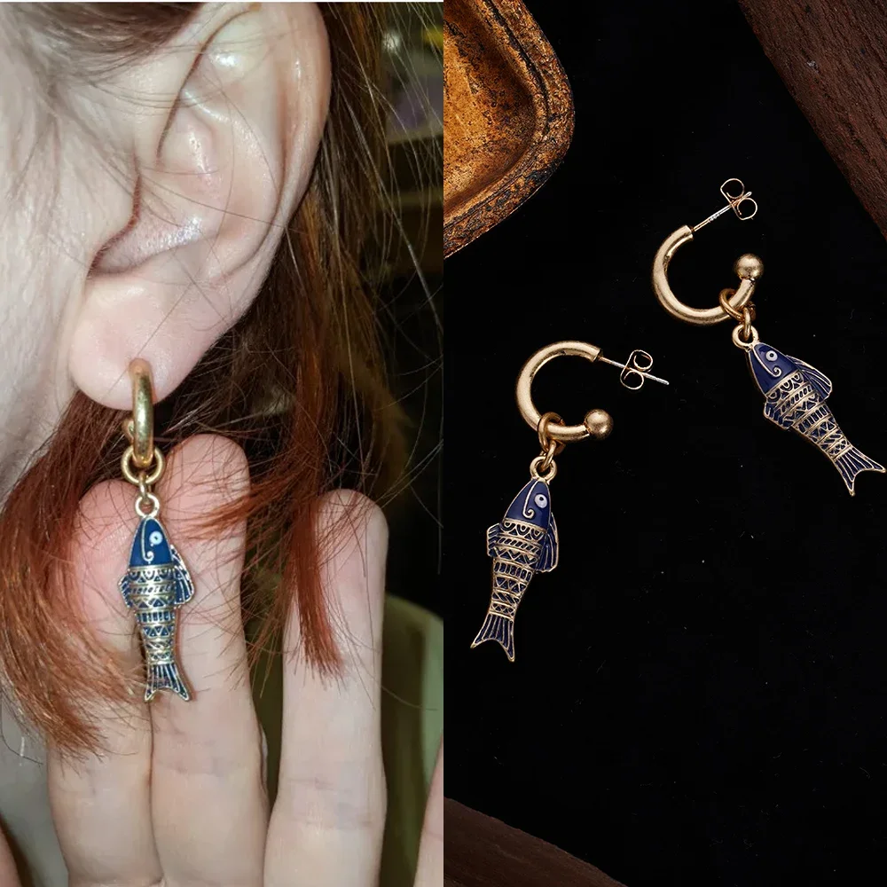 

Cute Fish Drop Earrings Fashion Bohemia Starfish Earring Animal Cubic Zirconia Dangle Hanging Marine Biological for Women