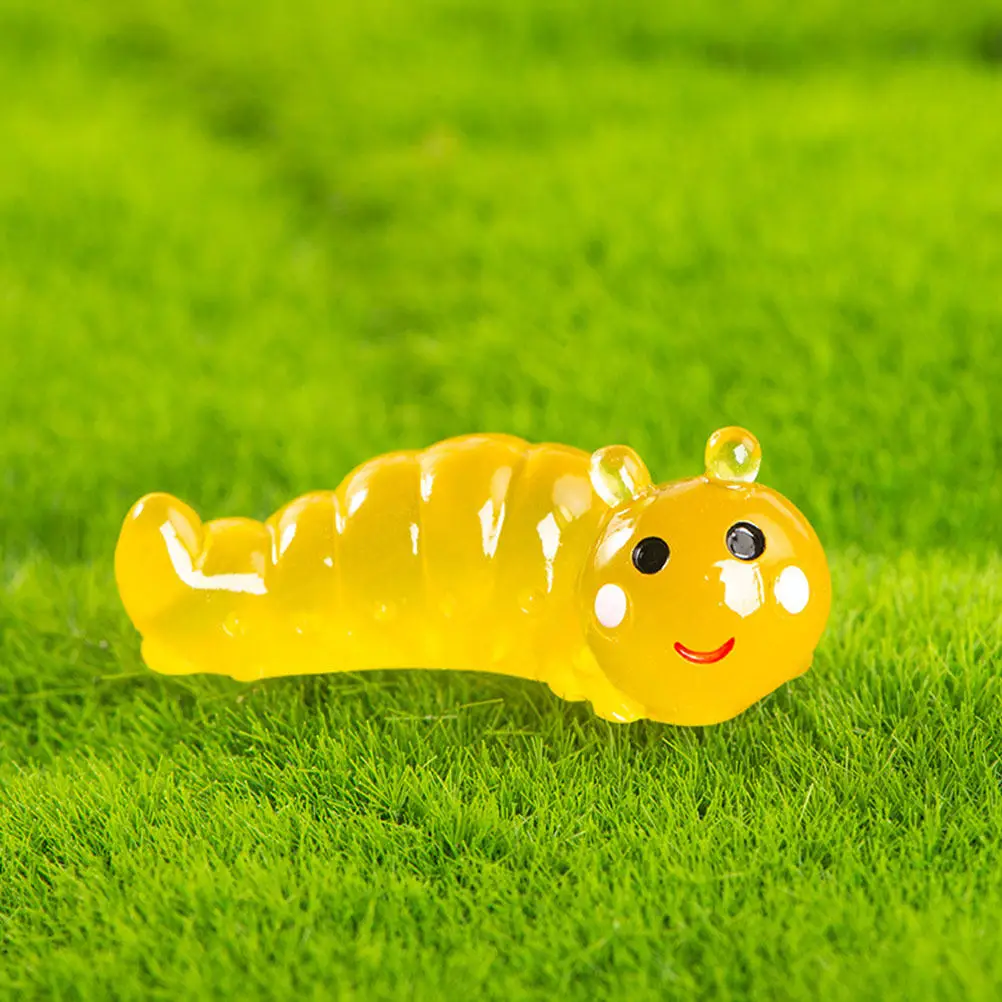60Pcs Night Glowing Resin Caterpillar Decoration Desktop Tabletop Garden Micro Landscape Ornament Compact Vivid Mini Adornment