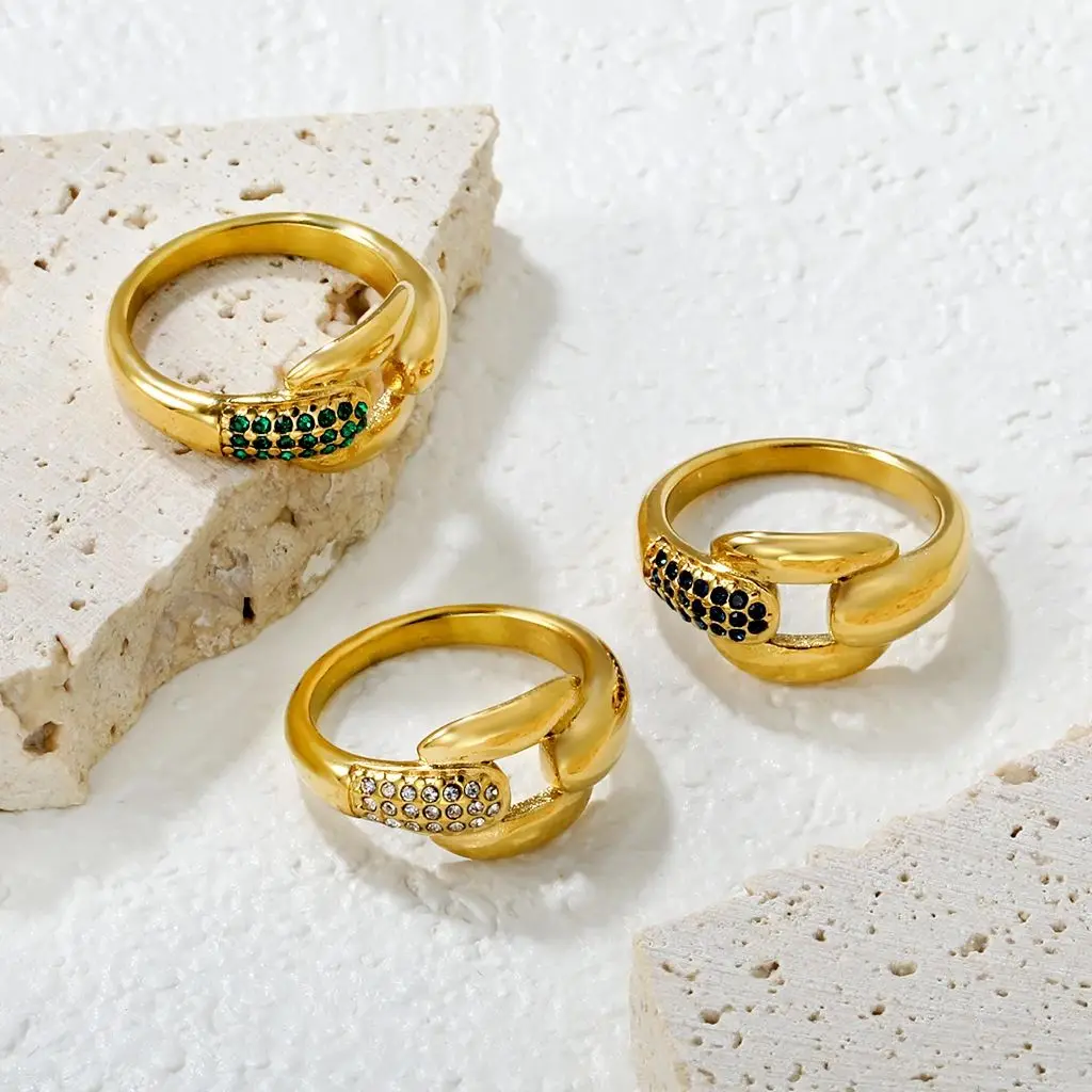 LUXUKISSKIDS Trendy Chic Link Chain Rings with Dainty Full of Cubic Zirconia Stainless Steel Finger Jewelry Wedding Party Gifts